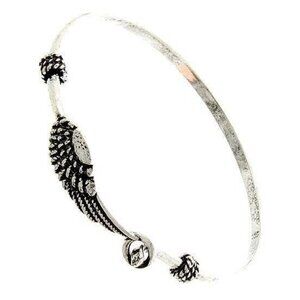 Silver  Textured Angel Wing Cowgirl Biker Faith Bangle Hook On  Bracelet